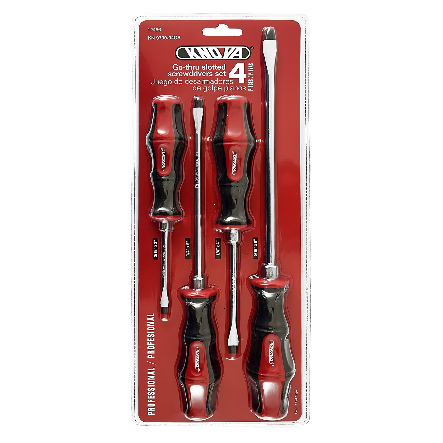 Desarmadores de Golpe KNOVA KN 9700-04GS color Rojo Punta Plana 4 Piezas