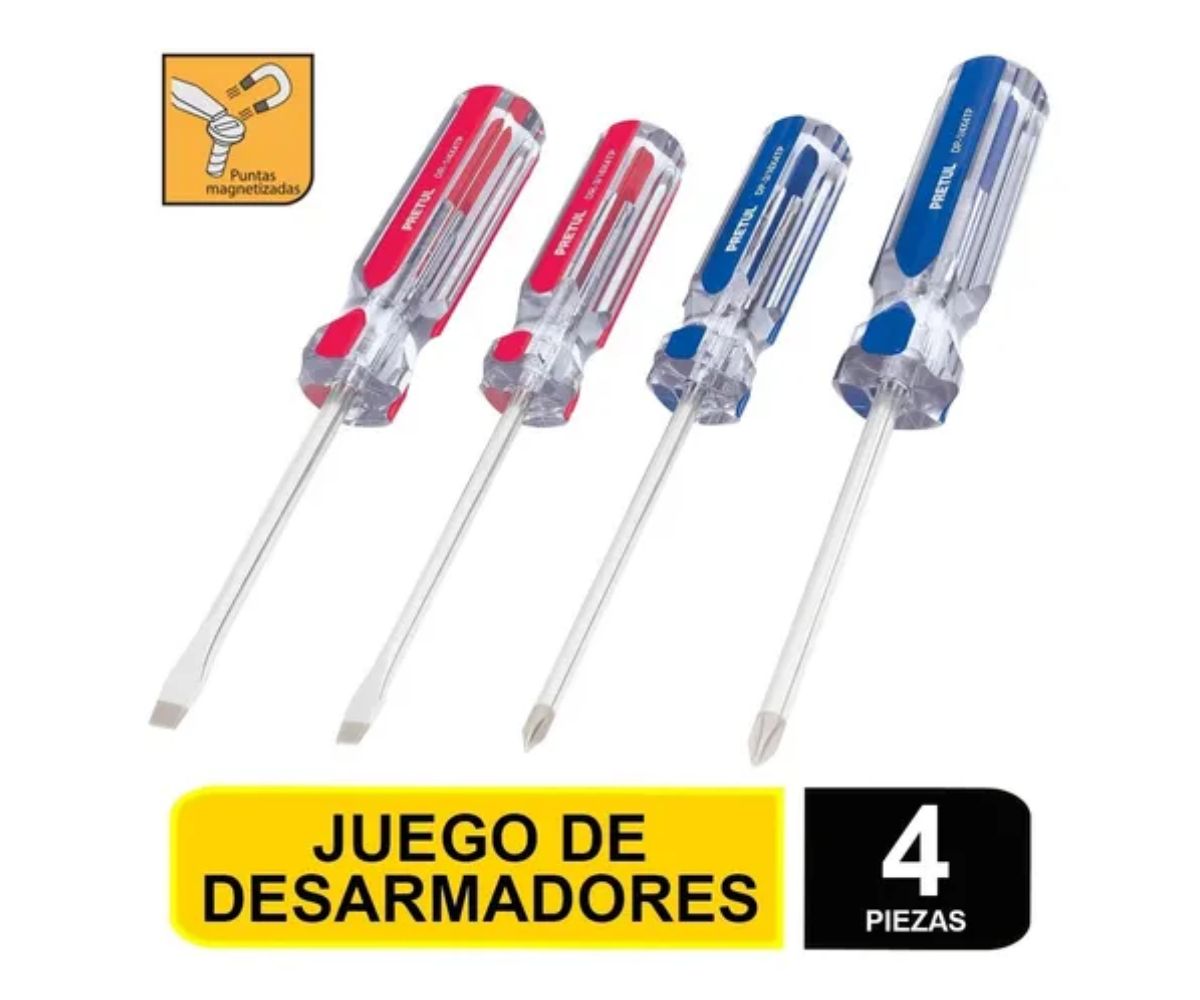 Foto 3 pulgar | Juego de Desarmadores Pretul 4 Piezas Mango Pvc