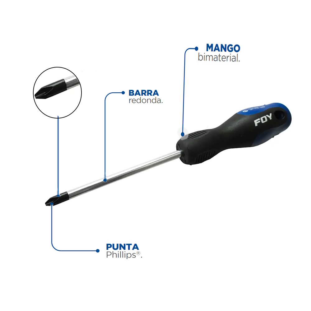 Foto 4 pulgar | Destornillador Bimaterial Punta Phillips Foy 2x4puLG