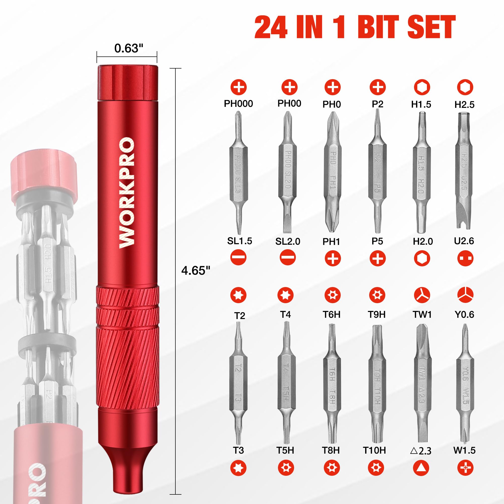 Foto 5 pulgar | Juego De Destornilladores De Precisión Workpro 24 En 1 Con Puntas De Acero S2 - Venta Internacional.