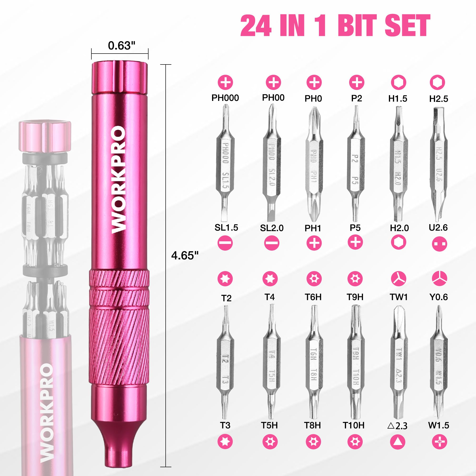 Foto 5 | Juego De Destornilladores De Precisión Workpro 24 En 1 Rosa Con Funda - Venta Internacional.