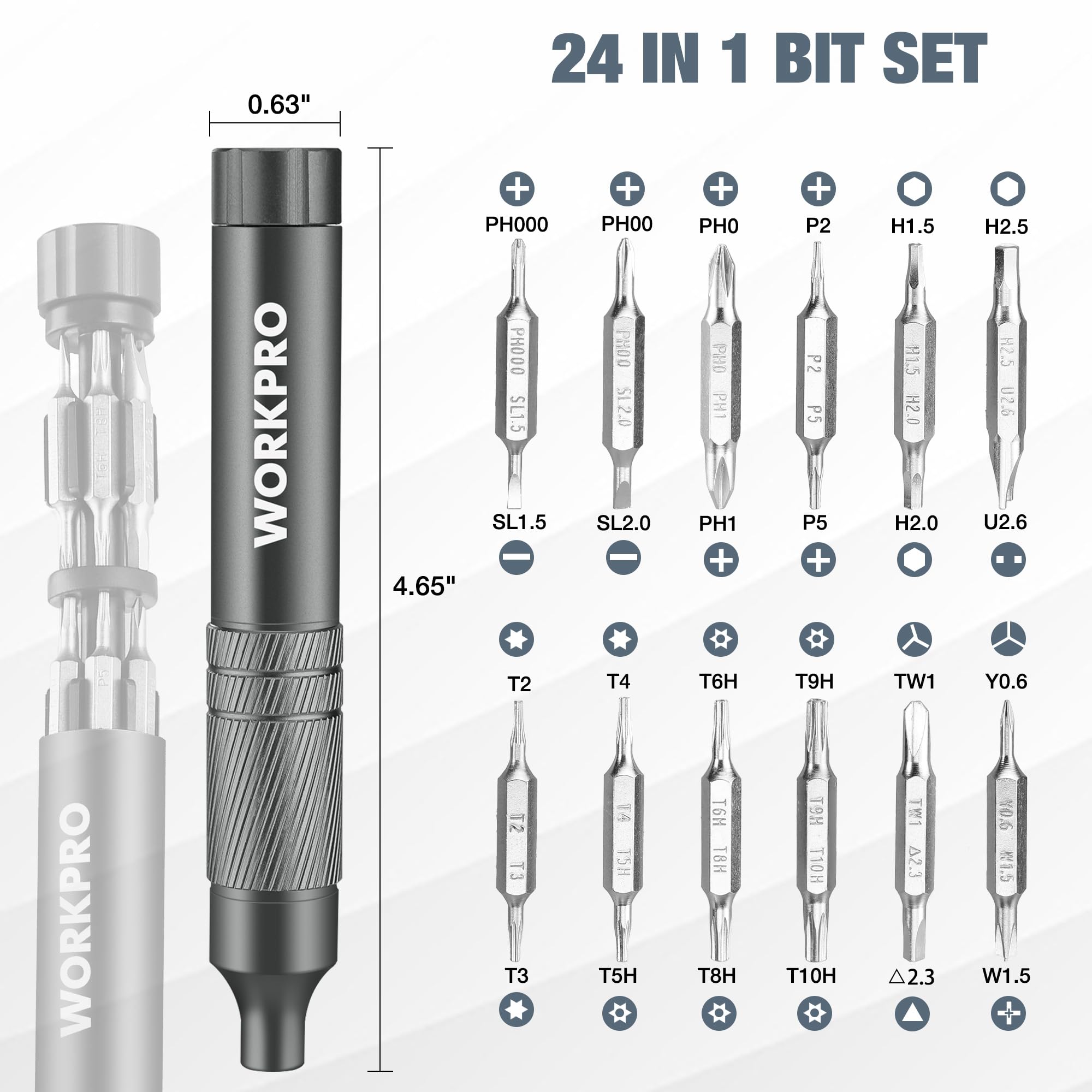 Foto 6 | Juego De Destornilladores De Precisión Workpro 24 En 1 Con Puntas De Acero S2 - Venta Internacional.