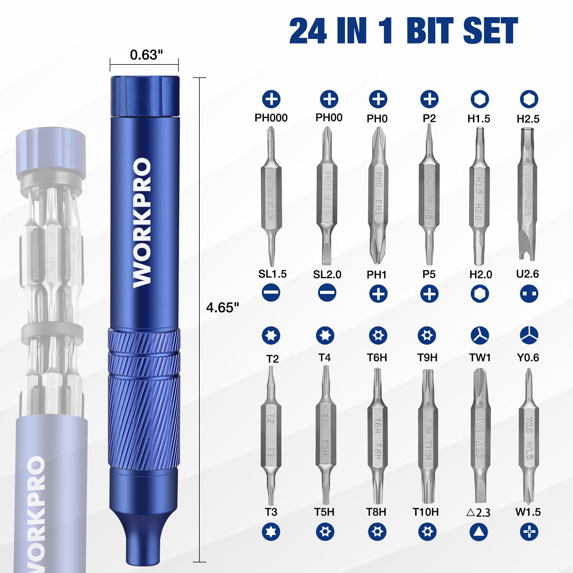 Foto 4 | Juego De Destornilladores De Precisión Workpro 24 En 1 Con Puntas De Acero S2 - Venta Internacional.