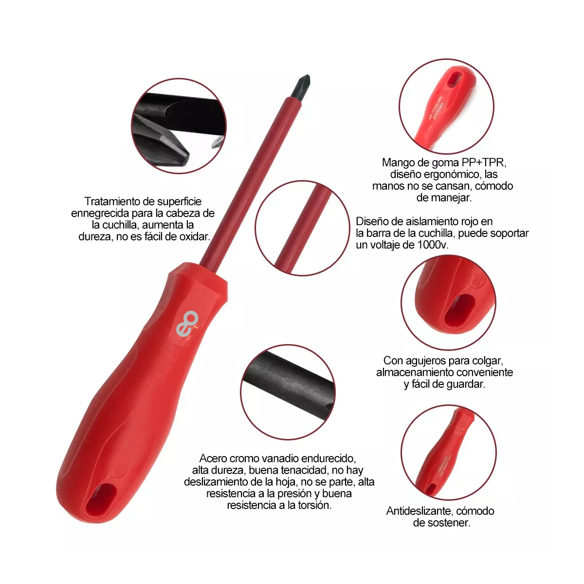 Foto 4 pulgar | Juego De Destornilladores Aislantes 9pzs Eo Safe Imports Esi-9225-1 Rojo