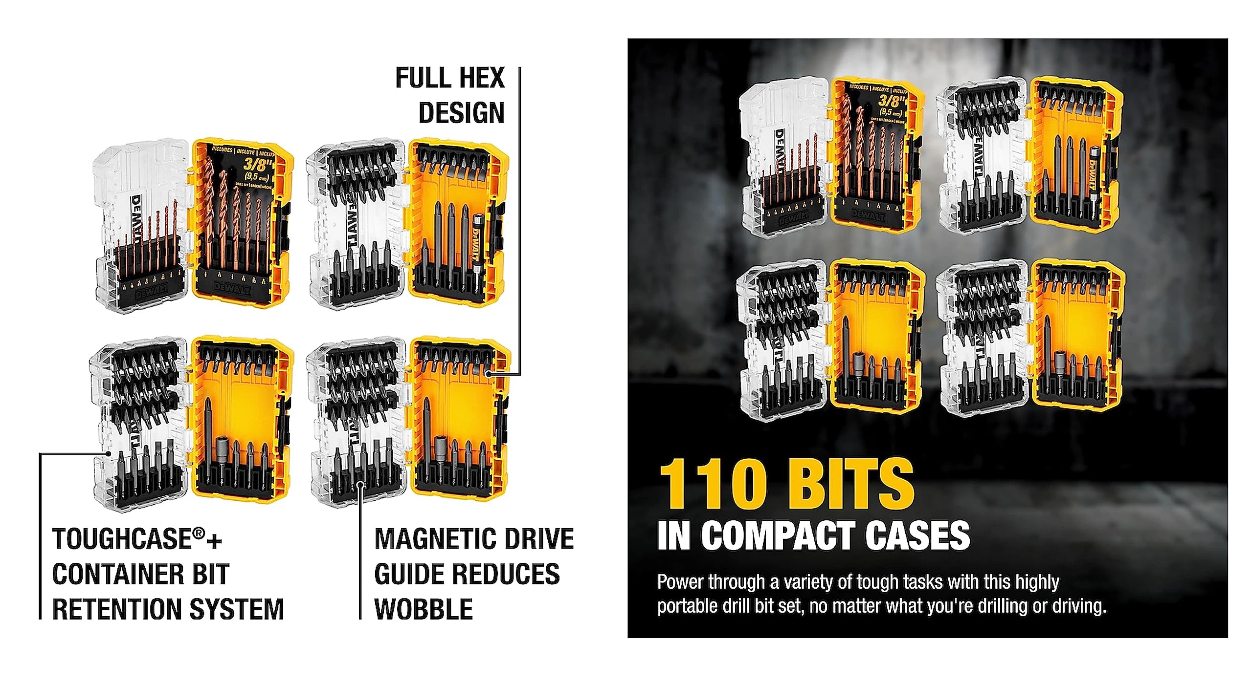 Foto 3 pulgar | Juego De Brocas Para Destornilladores Dewalt Tough Grip, 110 Unidades - Venta Internacional.