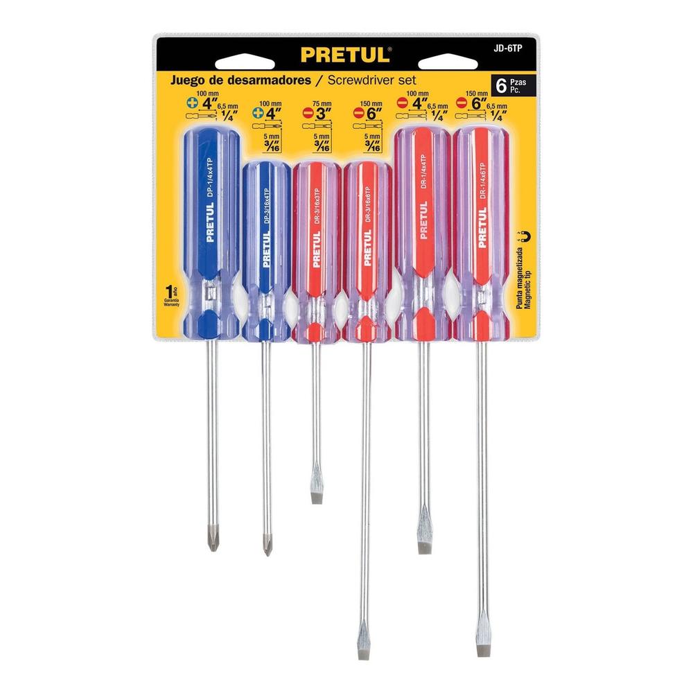 Foto 3 pulgar | Juego De 6 Desarmadores Con Mango De Pvc Pretul Jd-6tp