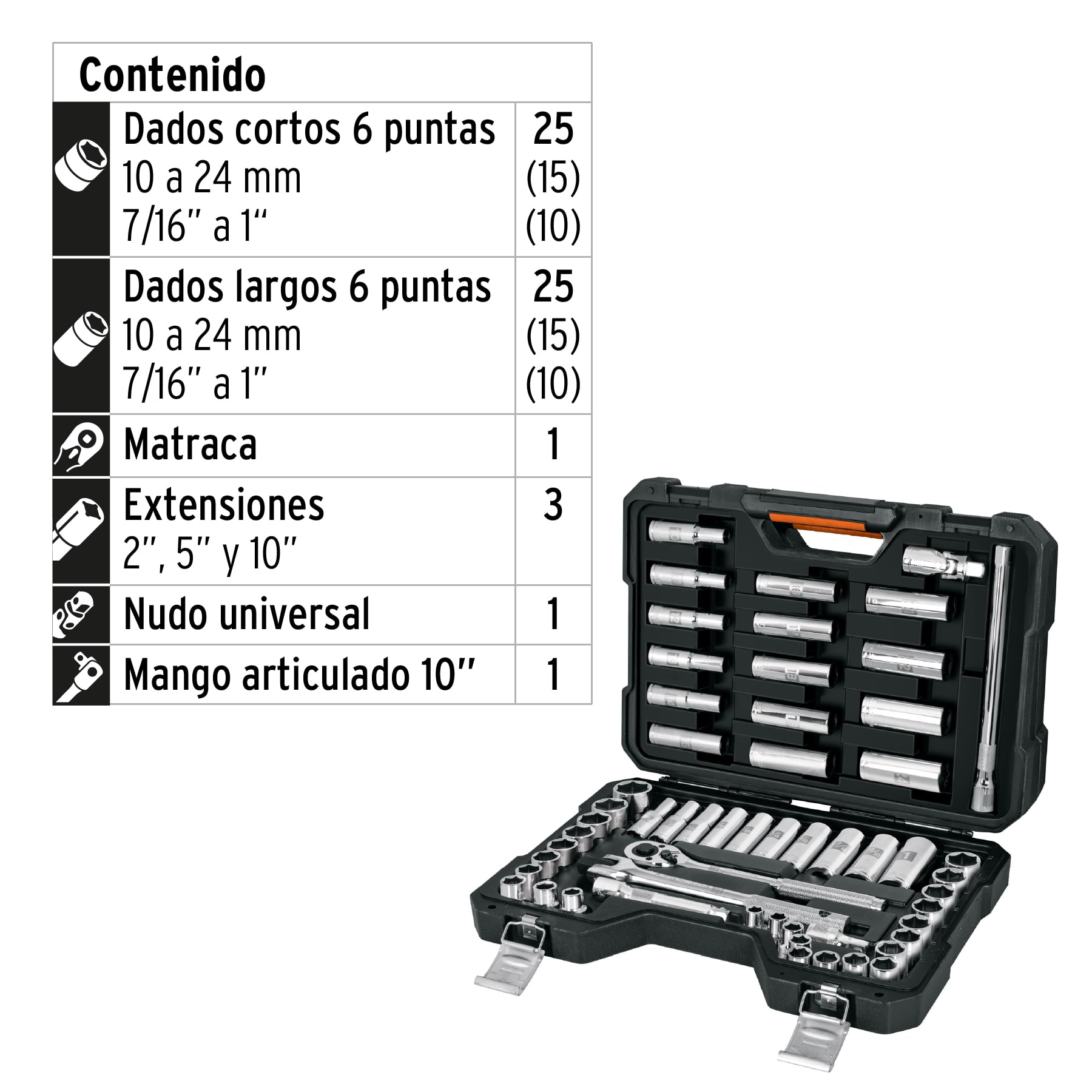 Foto 4 pulgar | Juego de 56 Herramientas Cuadro 1/2'' Std y Mm para Mecánico