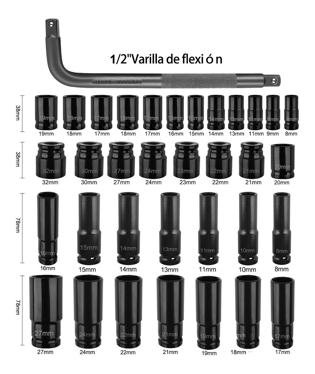 Foto 2 | 35 Piezas Juego De Datos Alto Impacto De Aire 1/2  Goxawee