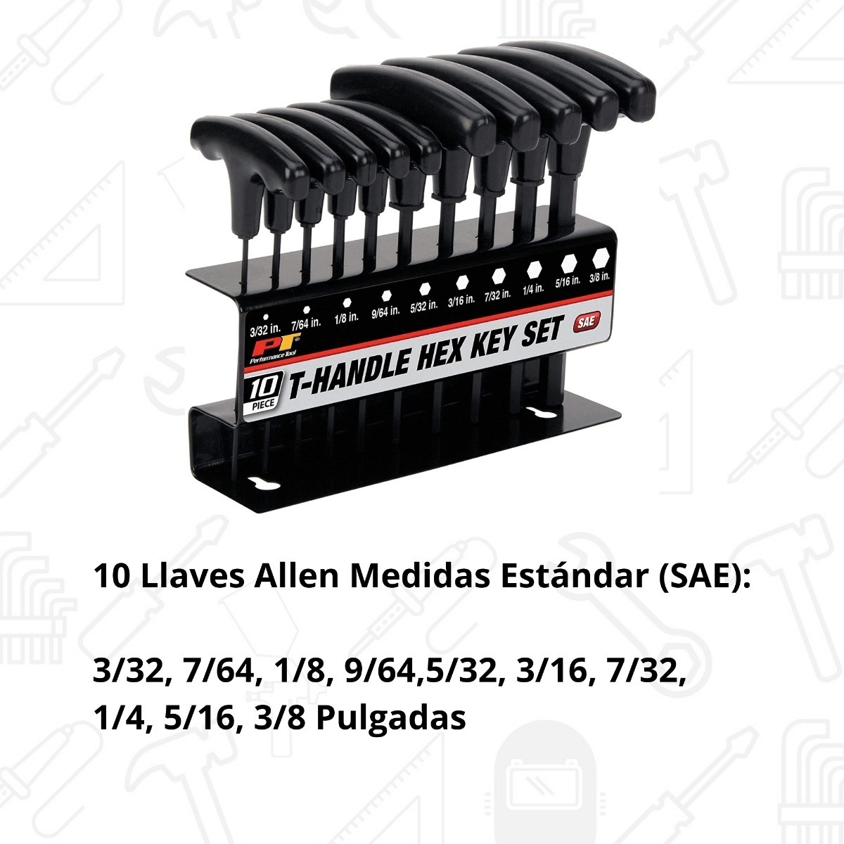 Foto 3 pulgar | Juego De Llaves Allen Hexagonales Standard Estandar Mango T