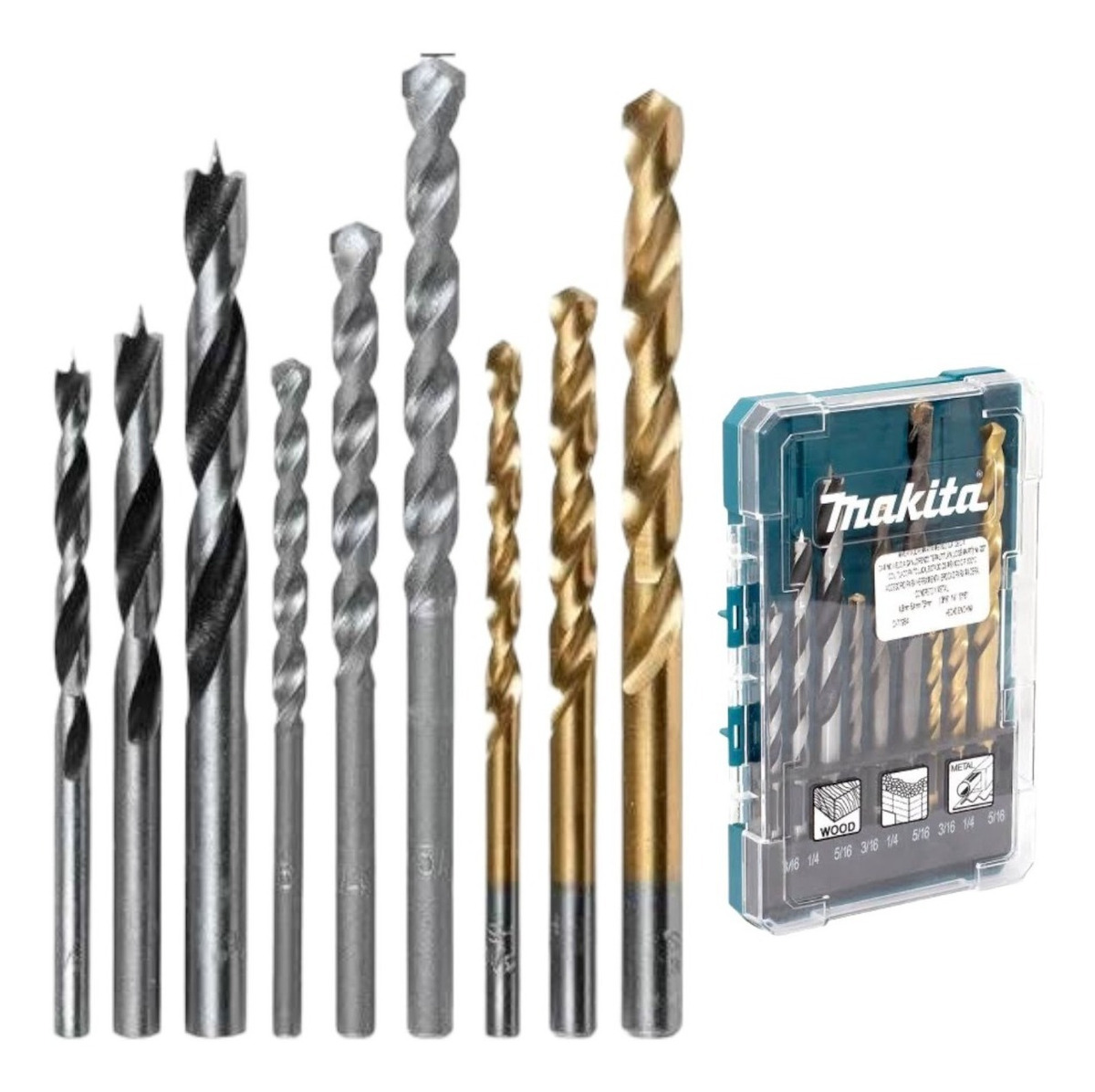 Juego De Brocas Makita Metal Madera Concreto 9 Pz D-71984