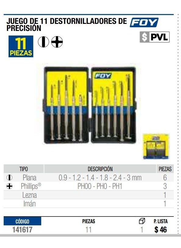 Foto 3 pulgar | Juego 11 Destornilladores De Precisión Combinado Foy 141617