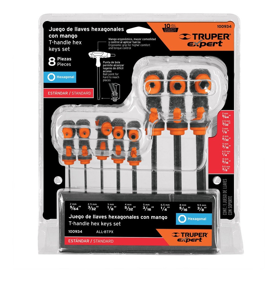 Foto 2 | Kit 8 Llaves Allen Mango T Sae 5/64''-3/8'' Truper 100934