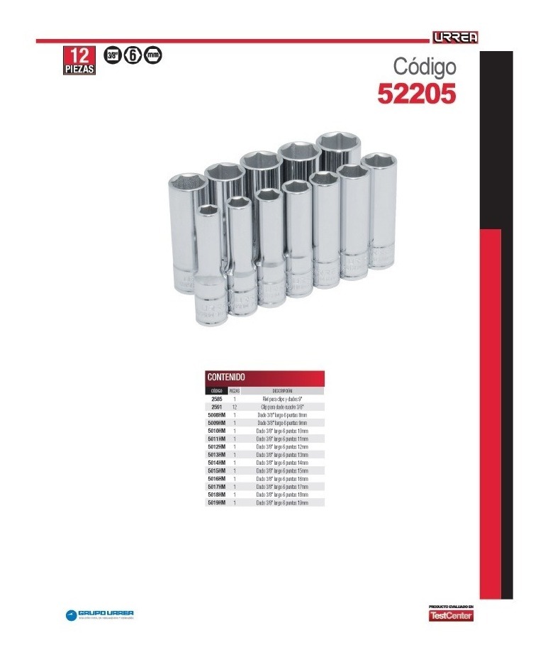 Foto 3 pulgar | Juego De 12 Dados Largos Métricos 3/8 6 Puntas Urrea 52205