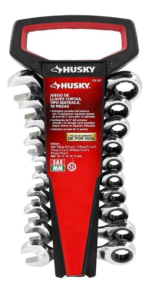 Juego De Llaves Cortas Tipo Matraca Acero Husky 10 Piezas