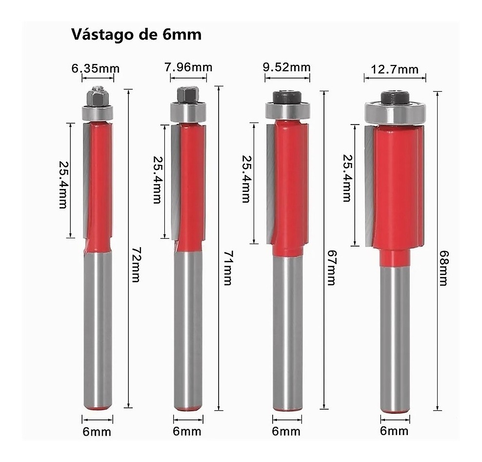Foto 3 pulgar | Juego De 4 Piezas Brocas Rectas Con Balero Para Router