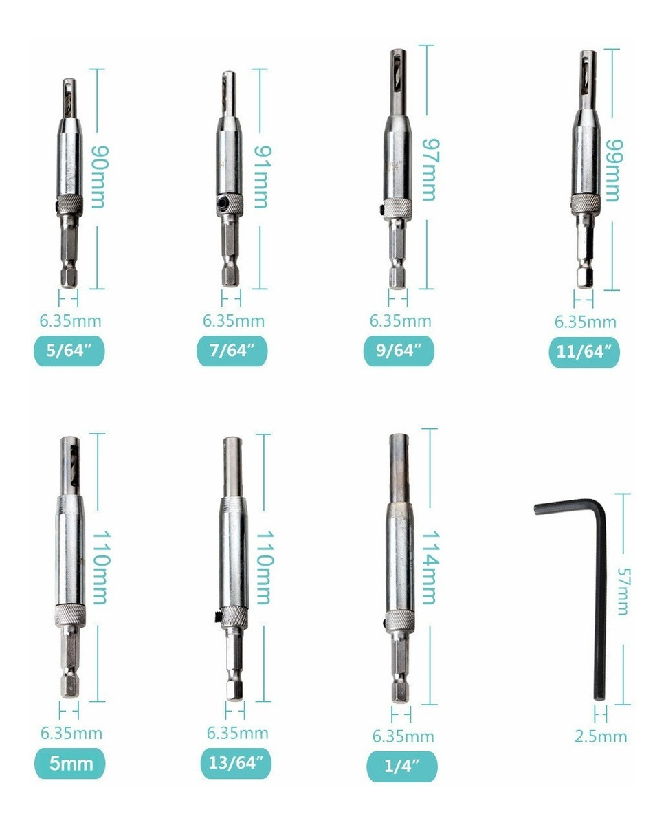 Foto 2 | Juego De 8 Brocas De Bisagra Cerradura Puerta Autocentrante