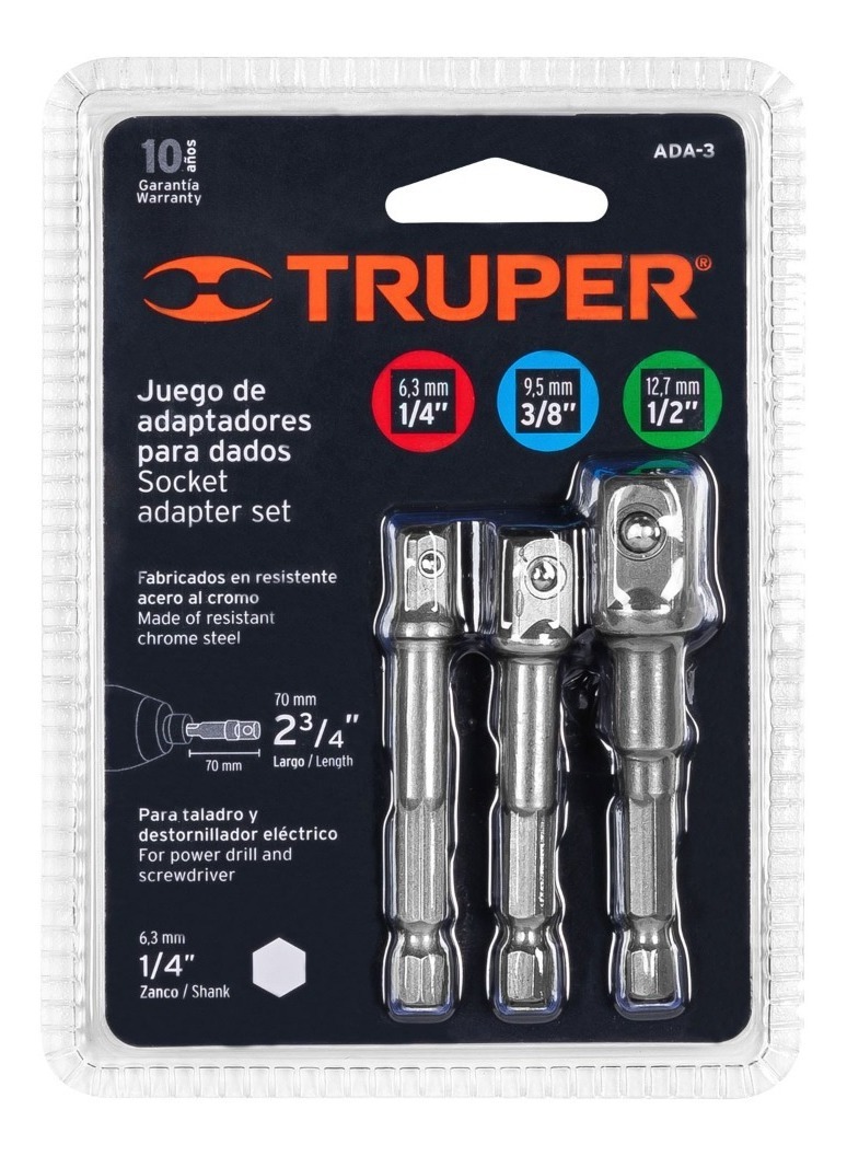 Foto 3 pulgar | Juego Adaptadores Dados 1/4'' 3/8'' Y 1/2'' 3 Pz Truper10752