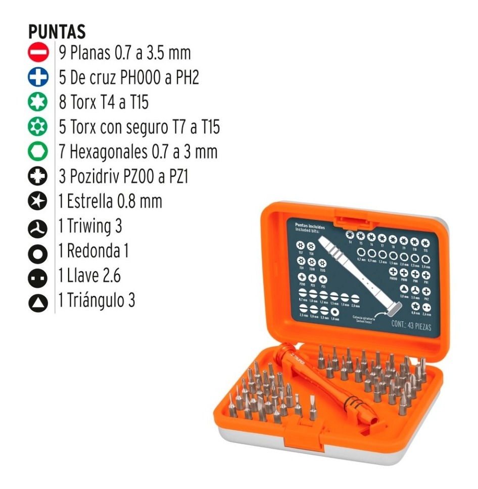 Foto 3 pulgar | Juego 43 Pz Desarmador Precisión Intercambiable Truper 14163