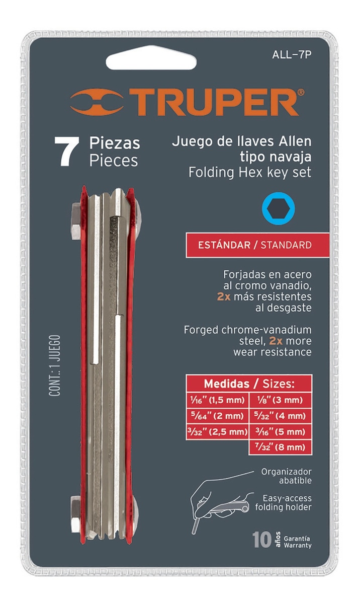 Foto 2 | Juego Llaves Allen Punta Hexagonal 1.5 A 6 Mm Profesional