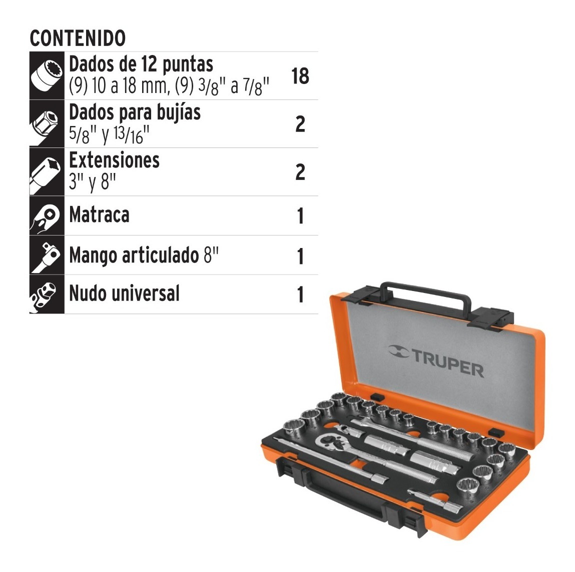 Foto 2 | Juego De Autoclé Cuadro 3/8 , 26 Pz Std Y Mm Matraca Y Dados