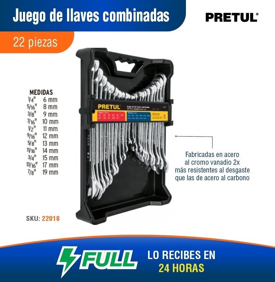 Foto 3 pulgar | Juego Llaves Combinadas Mixtas 22 Pz Pretul 22018