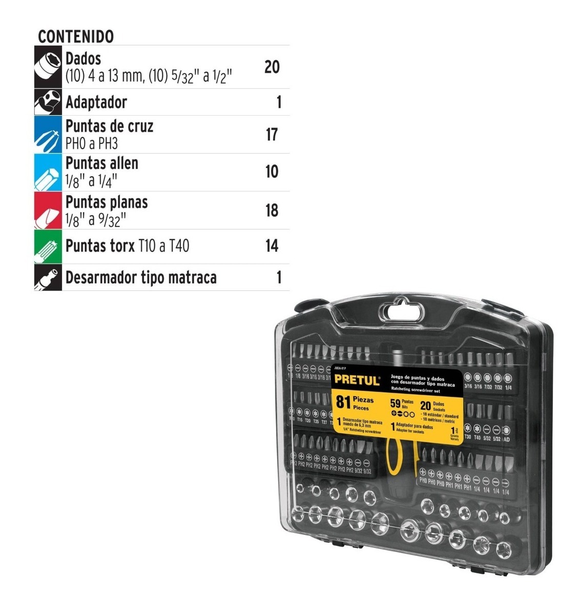 Foto 3 pulgar | Juego De Desarmador Con Puntas 81 Piezas, Pretul, Juda-81p