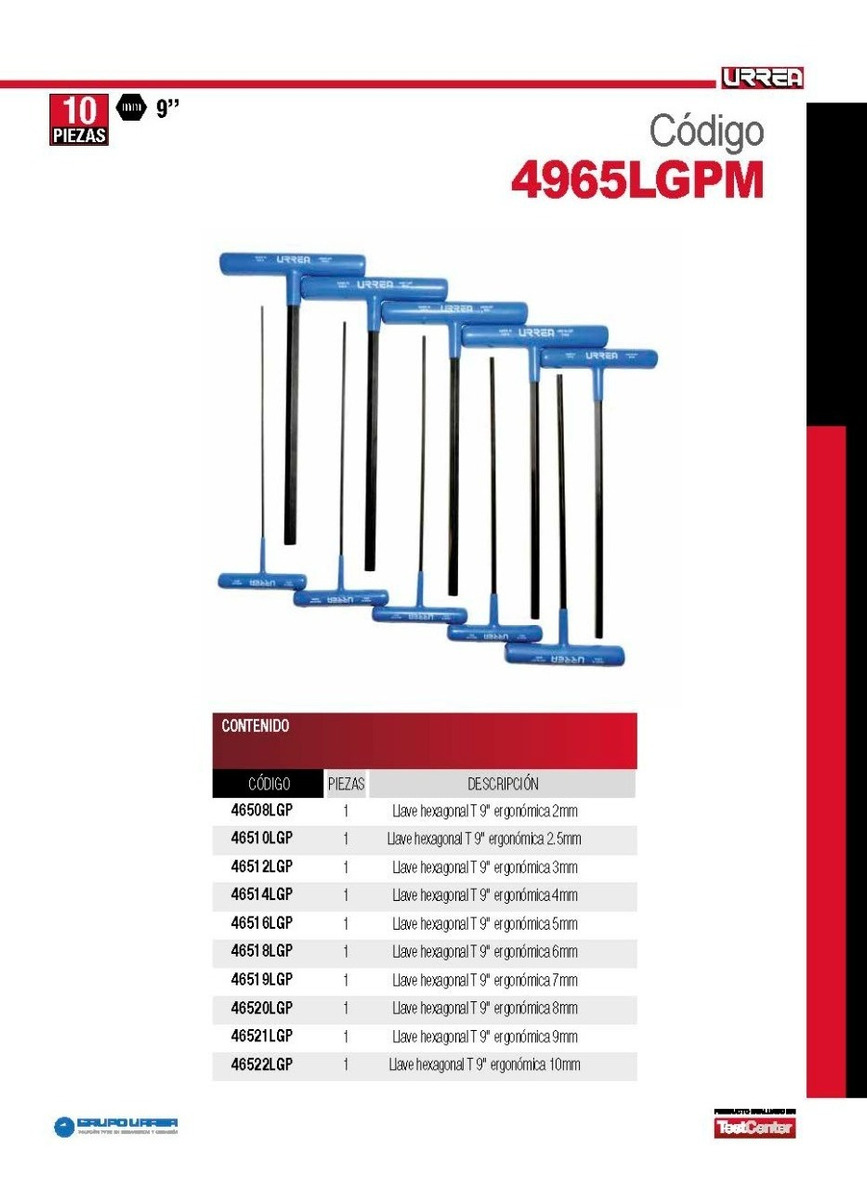 Foto 3 pulgar | Juego De Llaves Allen Métricas Urrea  Mango En T Ergonómico