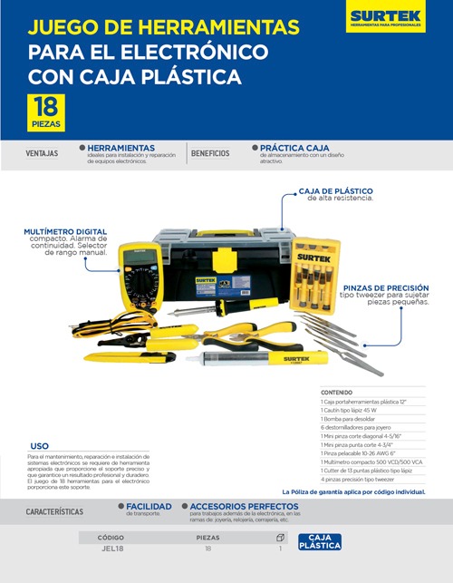 Foto 3 pulgar | Kit Juego Herramientas 18pz Electronica + Caja Casa Surtek