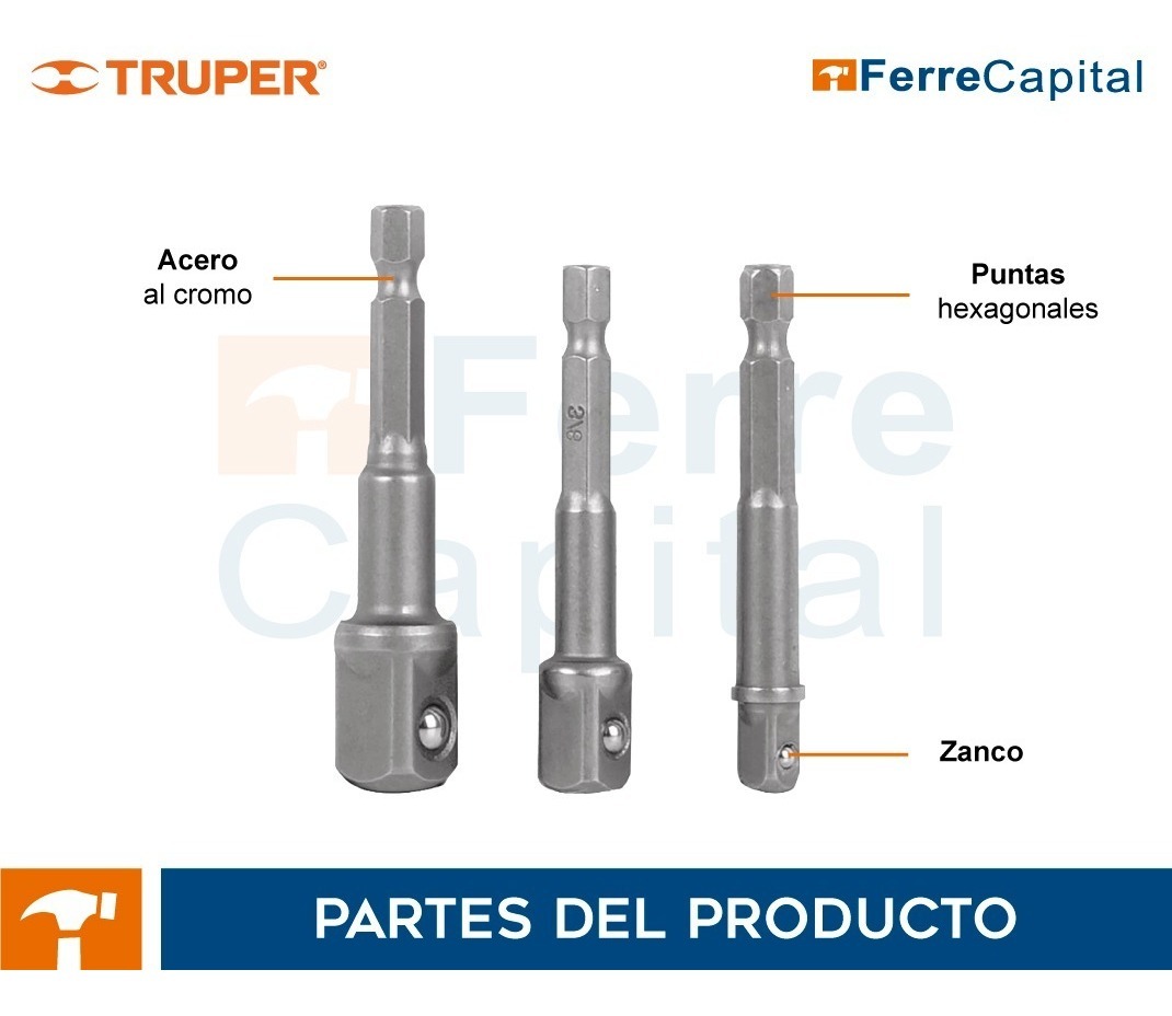 Foto 3 pulgar | Juego Adaptadores Dados 1/4' 3/8' Y 1/2' 3 Pz Truper 10752