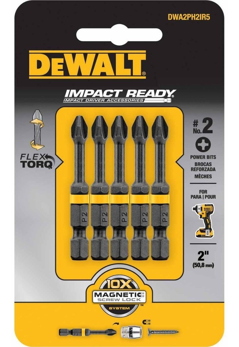 Foto 2 pulgar | Dewalt (dwa2ph2ir5) Juego De 5 Puntas De Impacto Ph2 X 2 Plg