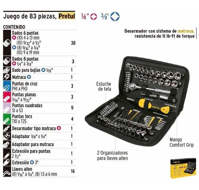 Foto 3 pulgar | Set Dados Puntas Llaves Allen Matraca Mecanico Autos Pretul