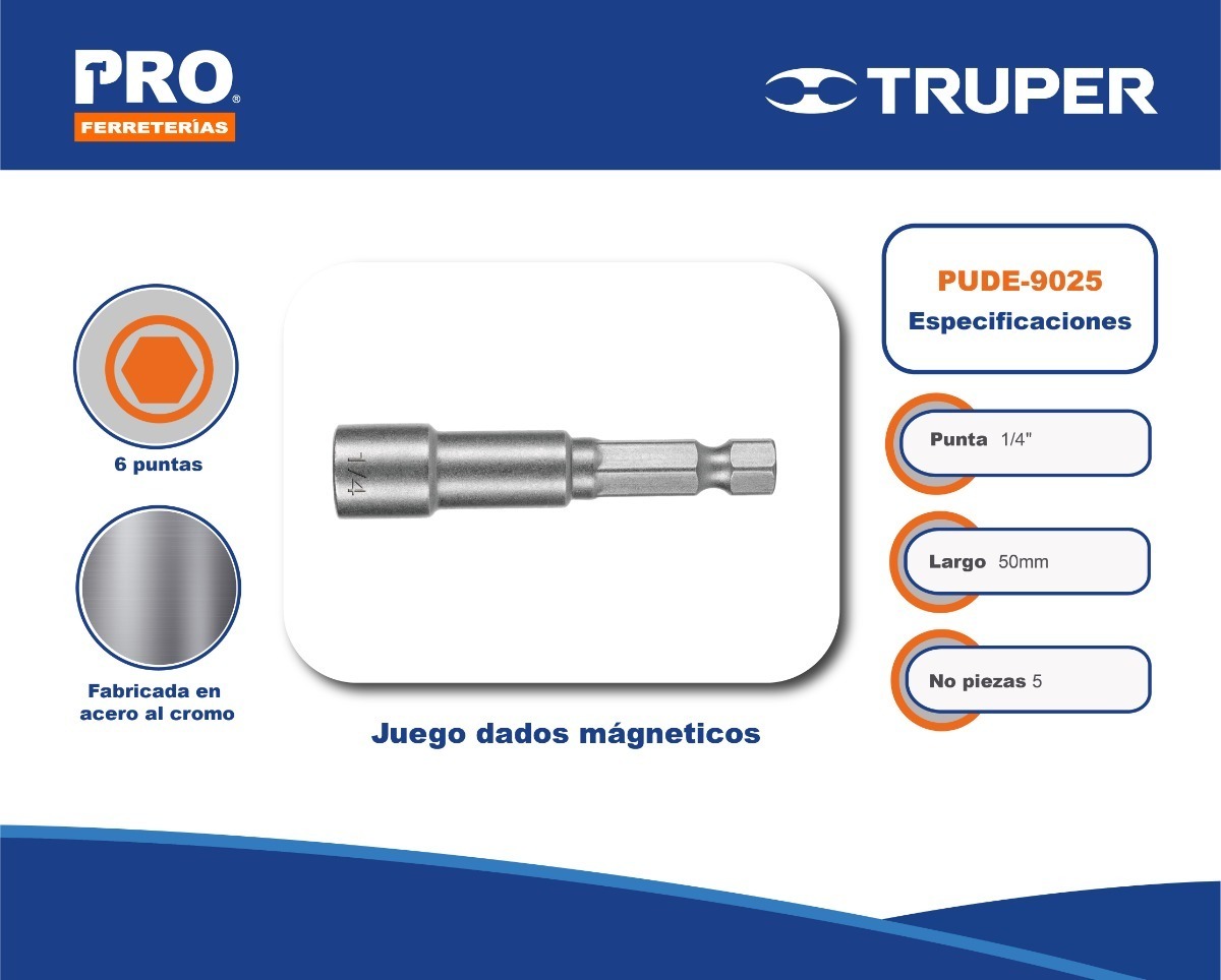 Foto 3 pulgar | Juego Dados Magnéticos, 1/4 , 5 Piezas, Truper Expert 12939