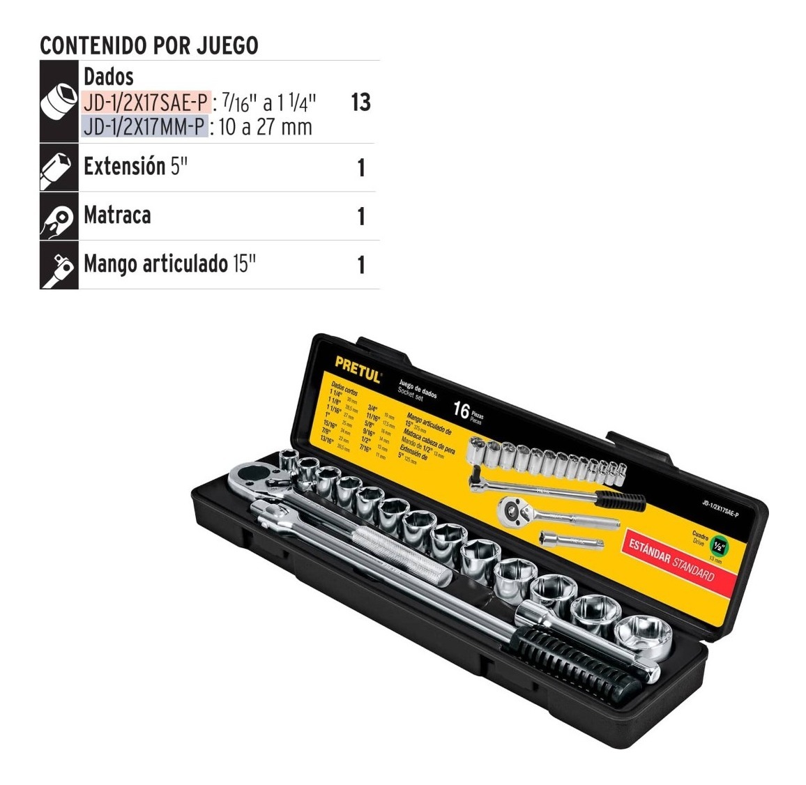 Foto 2 | Juego Autocle 1/2' Std 16 Pz Pretul 21172