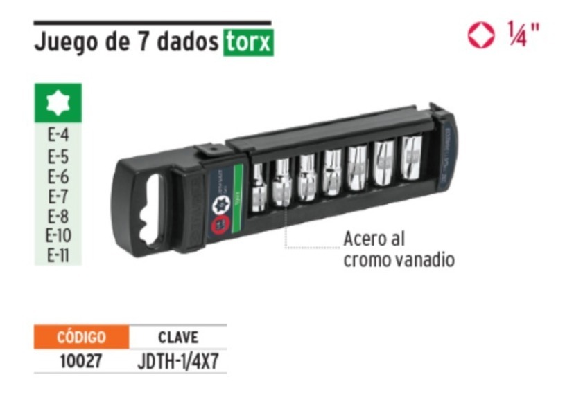 Foto 2 | Juego Dados Torx Hembra, 1/4', 7 Piezas Truper 10027