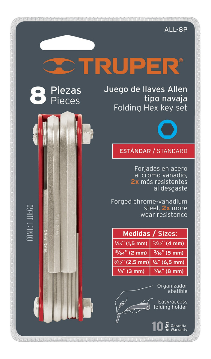 Foto 2 | Juego Llaves Allen Punta Hexagonal 1.5 A 8 Mm Profesional