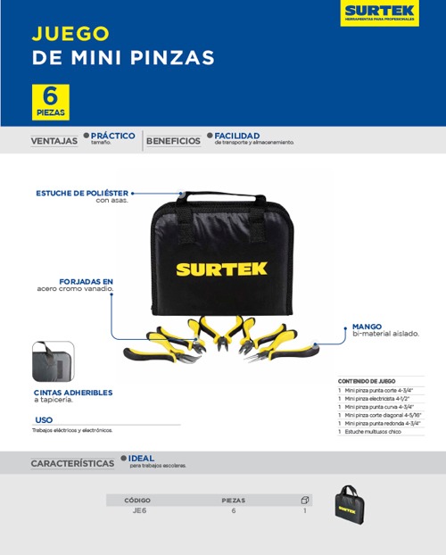 Foto 3 pulgar | Jgo. 6 Mini Pinzas Para Electronica Estuche Multiusos Surtek