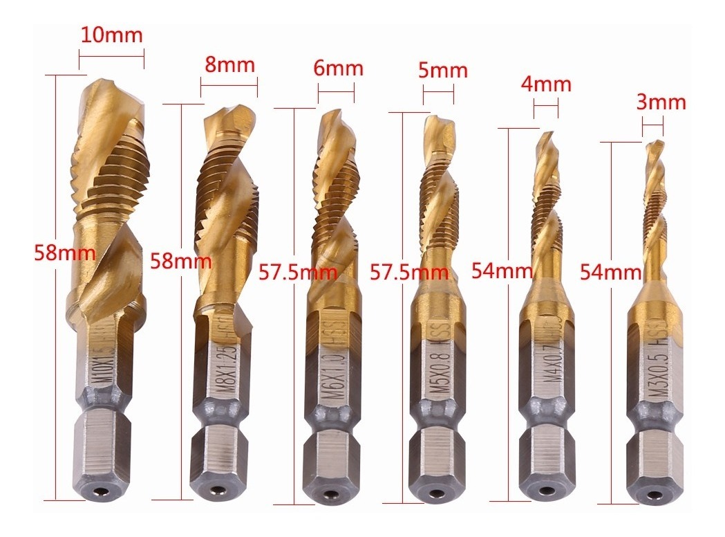 Foto 2 | Métrica Rosca Taladros M3-m10 Titanio Hss Brocas 6pcs Juego