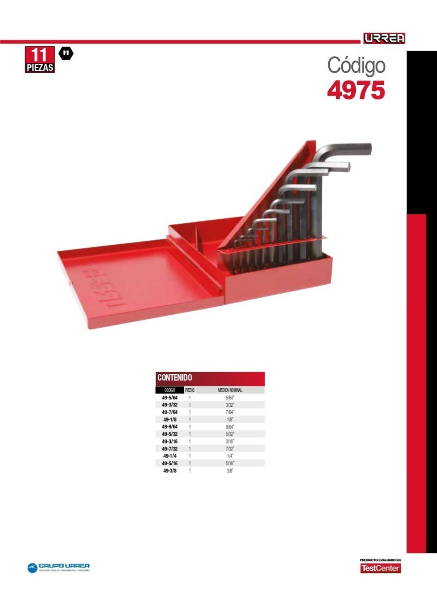 Foto 3 pulgar | Juego 11 Llaves Hexagonales Allen L Pulgadas Caja 4975 Urrea