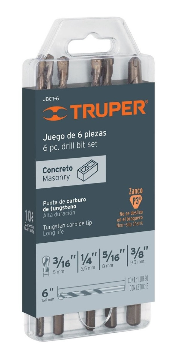 Juego De Brocas Para Concreto, 6 Piezas, Truper, 11295