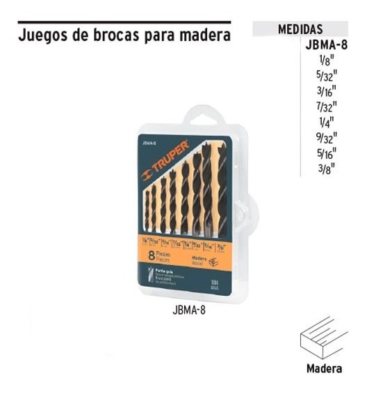 Foto 3 pulgar | Juego De Brocas Para Madera, 8 Piezas Truper 11338