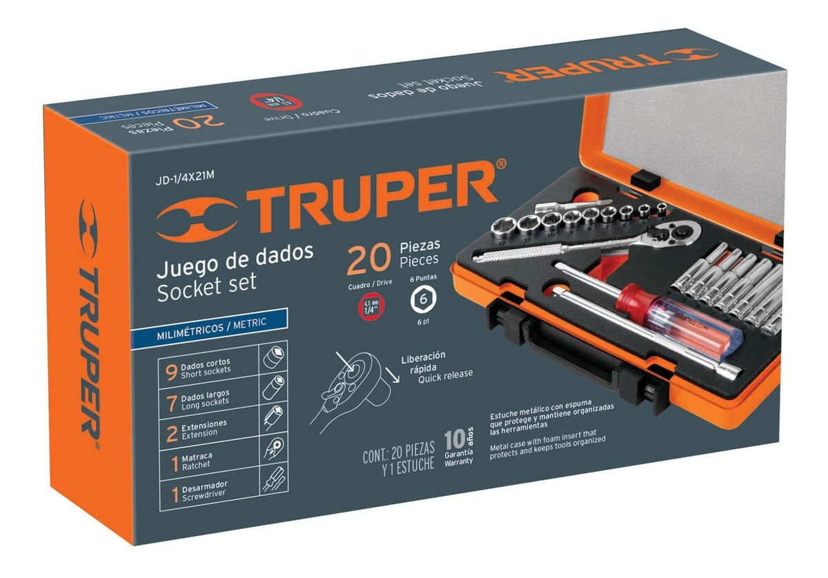 Foto 3 pulgar | Juego De Autoclé Cuadro 1/4' 21pzs Mm Truper 13981 Modelo 780706878