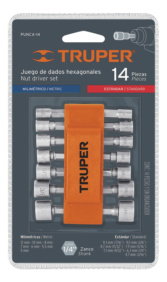 Foto 3 pulgar | Juego De Dados Magnéticos Truper Para Taladro 14pzs Modelo PUNCA-14