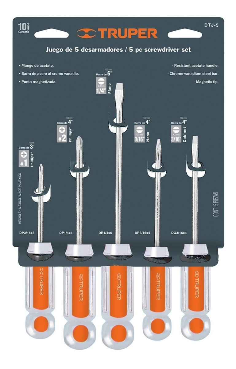 Foto 3 pulgar | Desarmadores Truper Dtj 5 Piezas