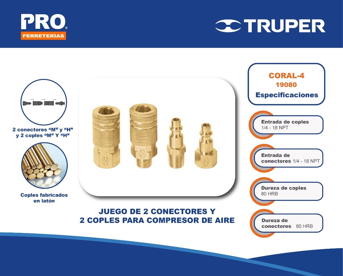 Foto 3 pulgar | Coples para Aire Truper 4 Piezas