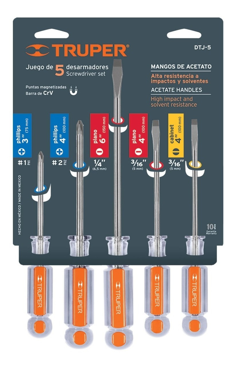 Foto 2 | Juego de Desarmadores Mangos de Acetato Truper 14137 5 Piezas