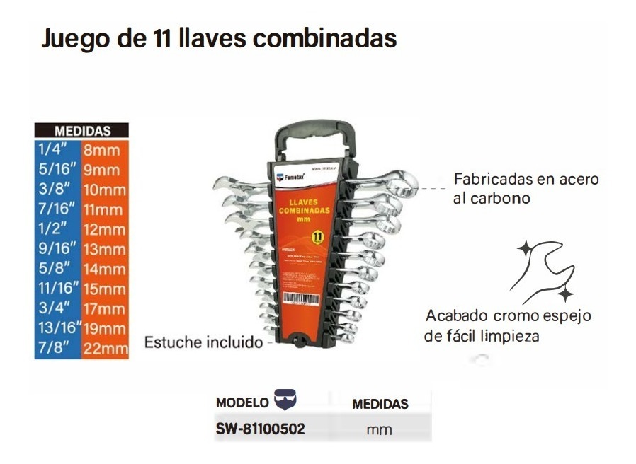 Foto 3 pulgar | Juego de Llaves Combinadas Fumetax SW-81100502