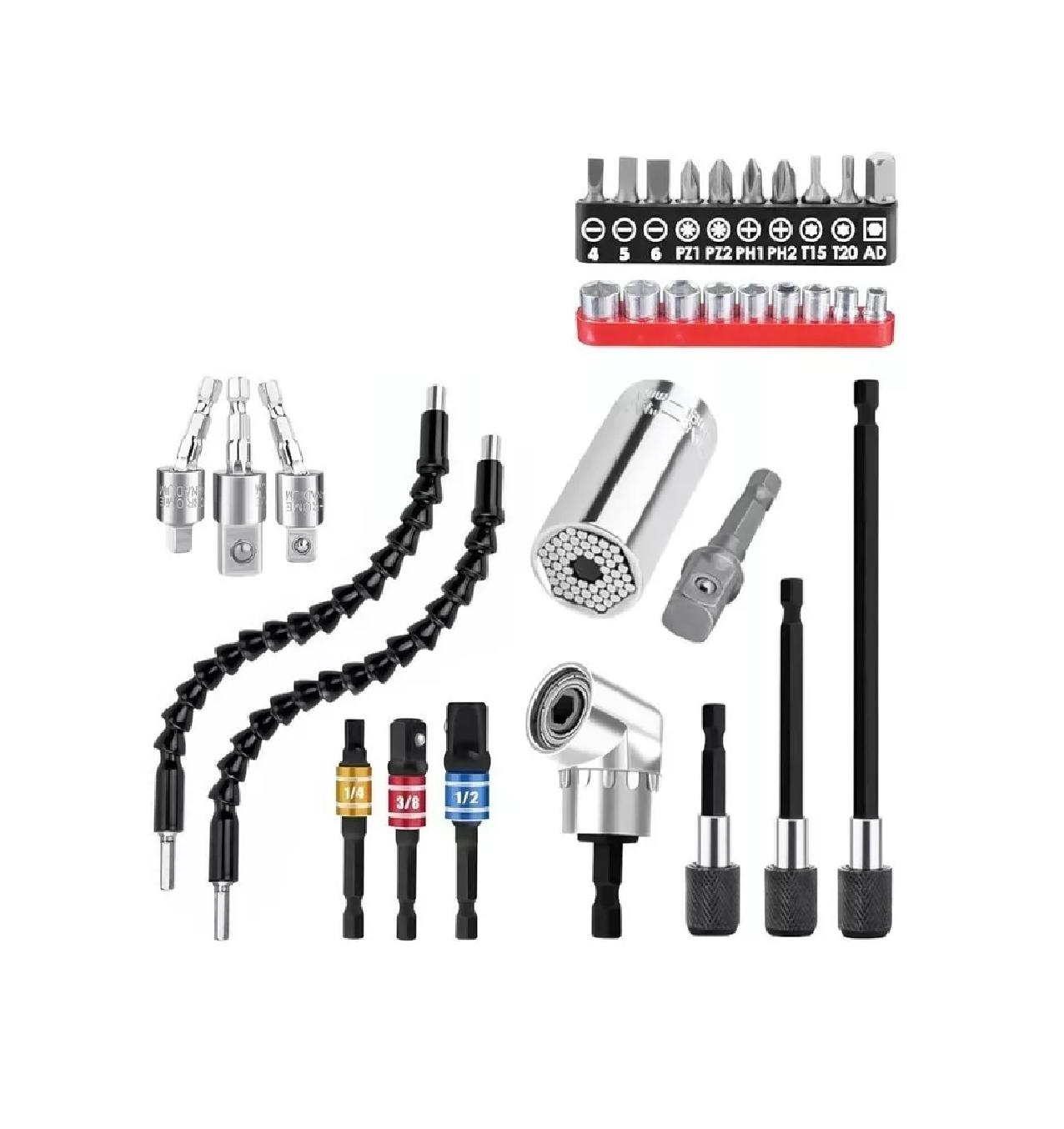 Kit de Extensión Belug Multicolor Adaptador Taladro con 105° Angulares 33 Piezas