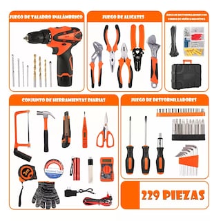 Foto 3 | Kit De Herramientas Con Inalambricos Taladro Eléctrico 229pcs Eo Safe Imports Esi-9243 Multicolor