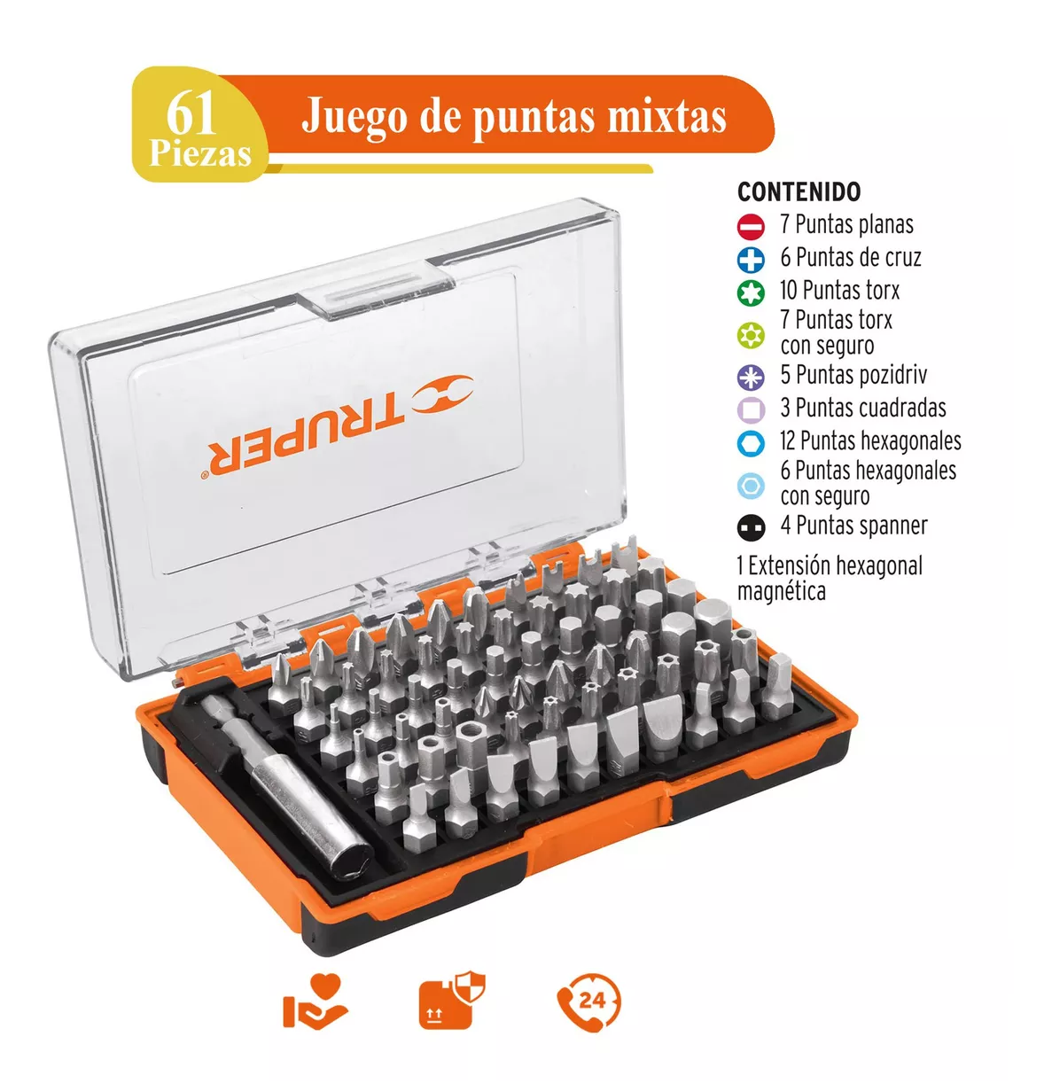 Foto 4 pulgar | Juego de Puntas Mixtas Truper 61 Piezas con Estuche Plateado