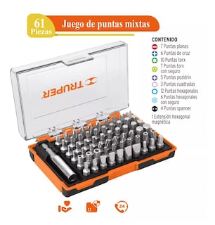 Foto 3 | Juego de Puntas Mixtas Truper 61 Piezas con Estuche Plateado